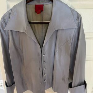 JS Collections Shimmery Silver Button-Up Dressy Blouse